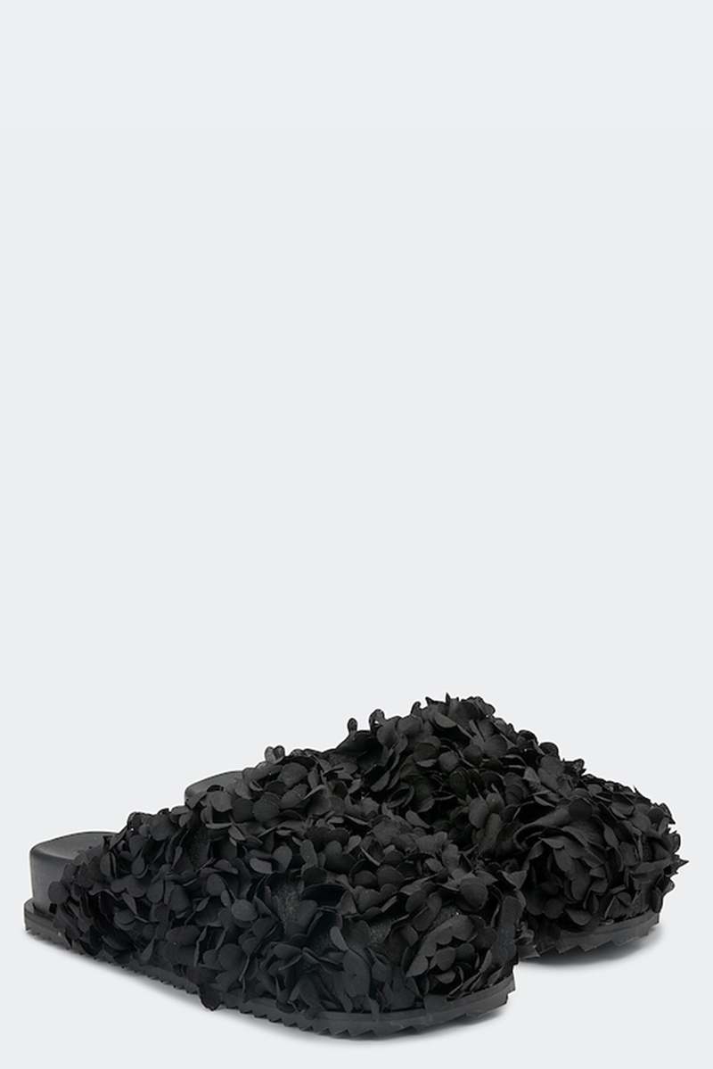 Sandals Slide Flower Black