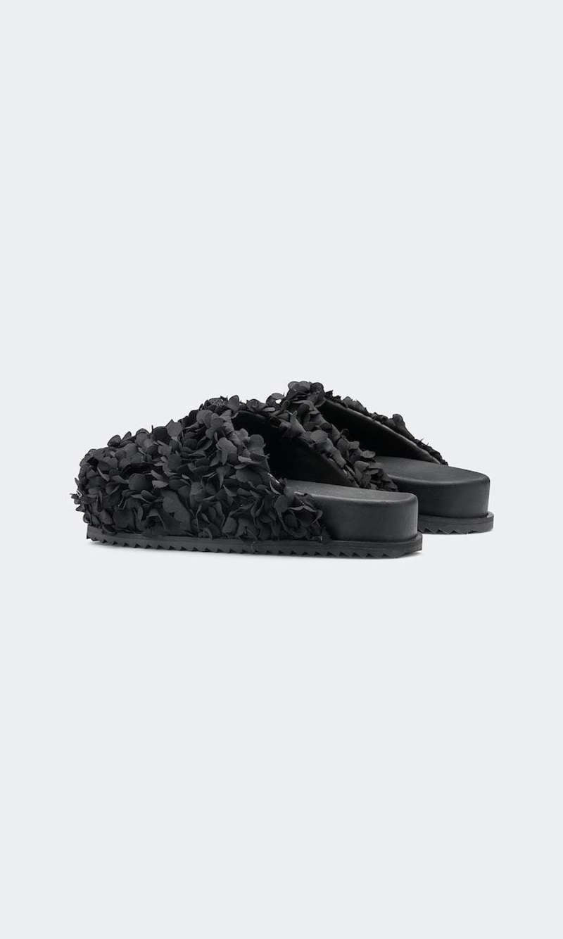 Sandals Slide Flower Black
