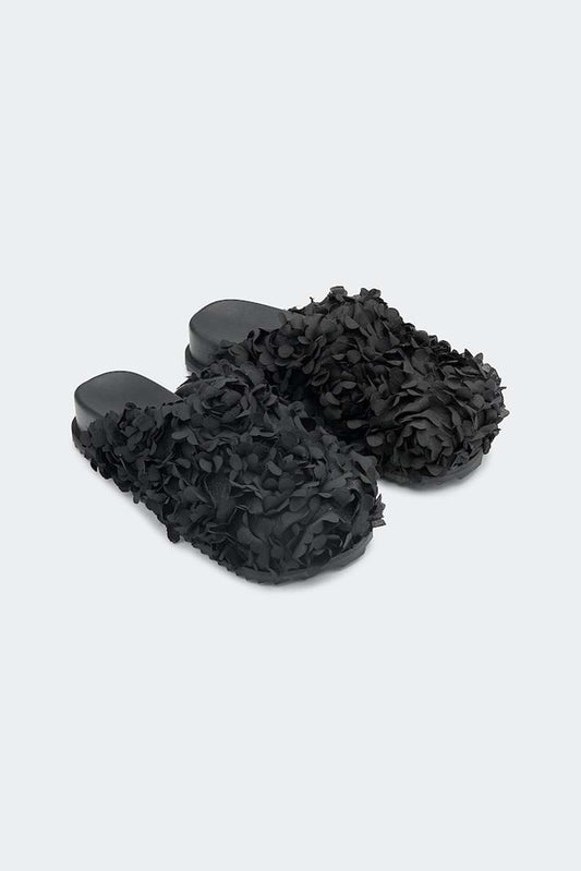 Sandals Slide Flower Black
