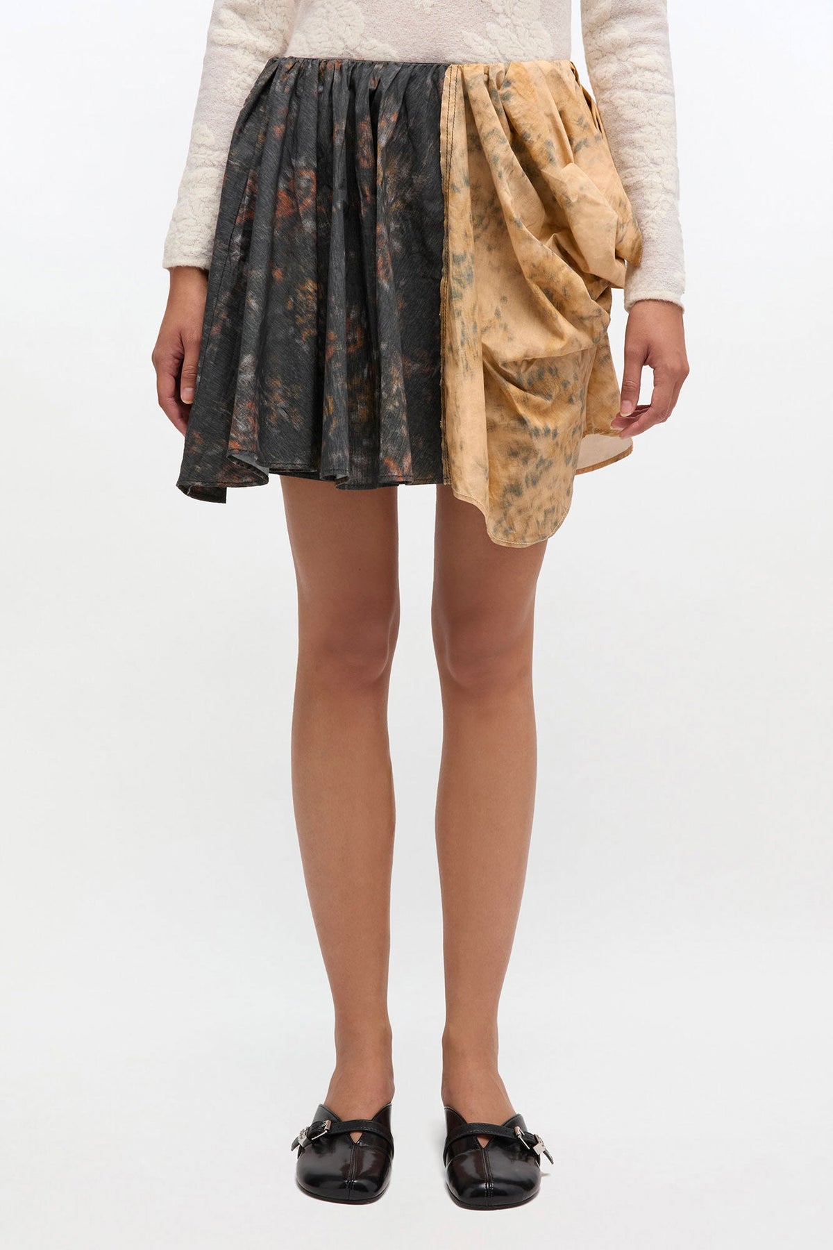Skirt Mini Drapey Black & Beige