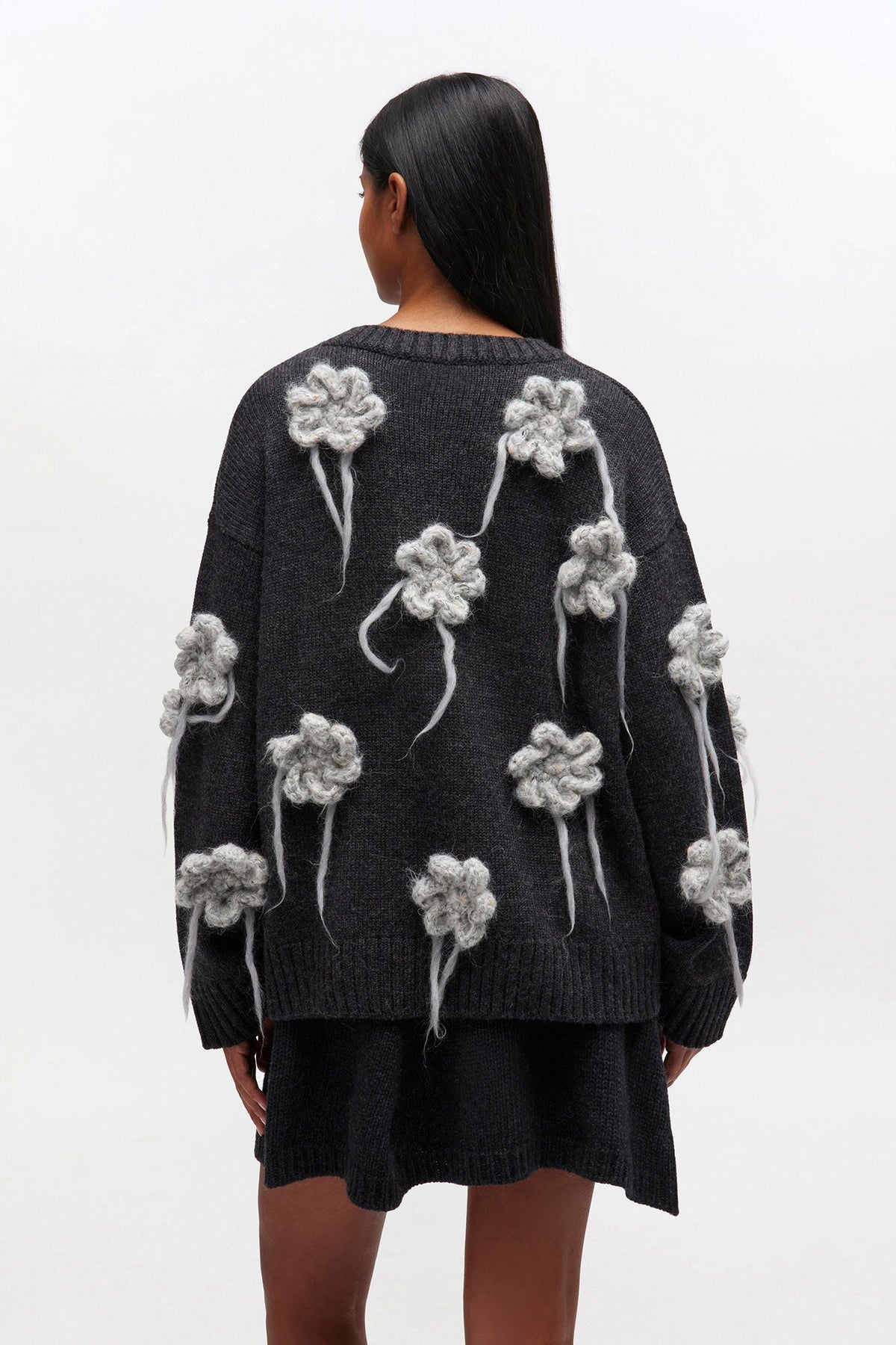 Sweater Flower Crochet Dark Grey